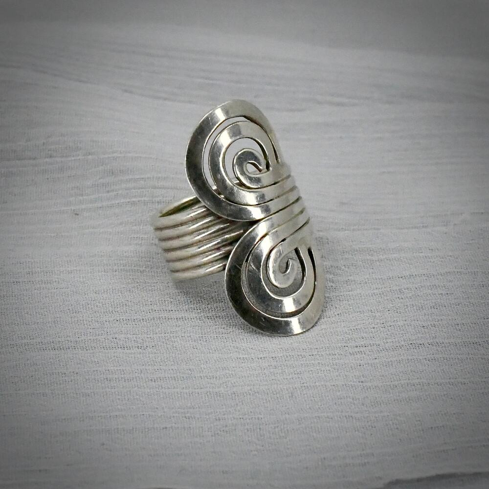 Vintage ATI Mexico 925 Sterling Silver Ring Modernist Swirl Size 6 9.4g - Picture 3 of 11